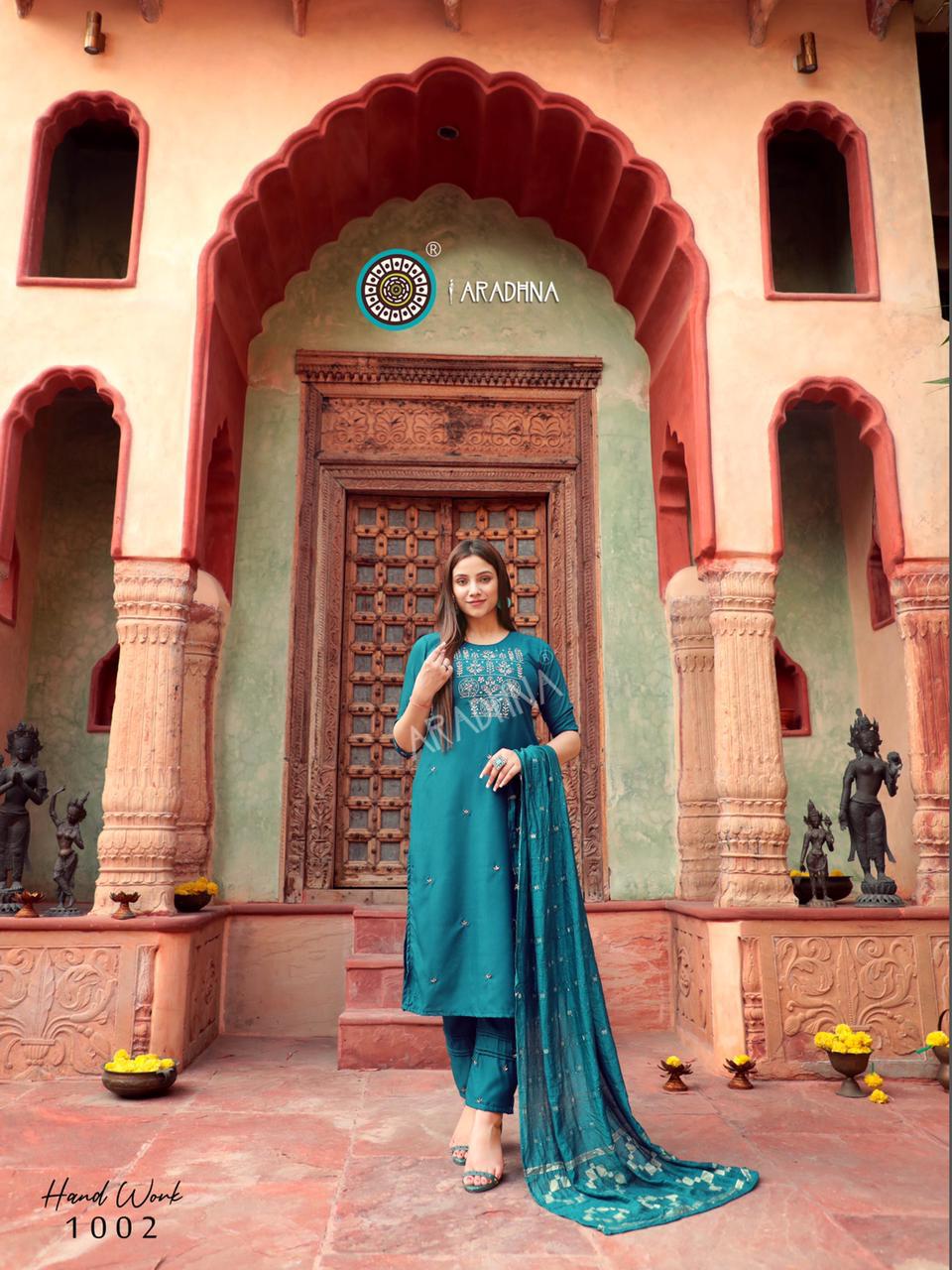 Aradhna Hand Work 1  Latest Designer Fancy Party Wear Embroidery And Manual Work Cotton Silk Exclusive Readymade Collection
